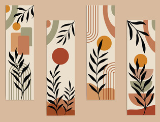 Set of 4 Abstract Botanical Bookmarks in Earth Tones vector