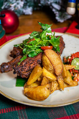 Roasted Whole chicken with christmas decoration