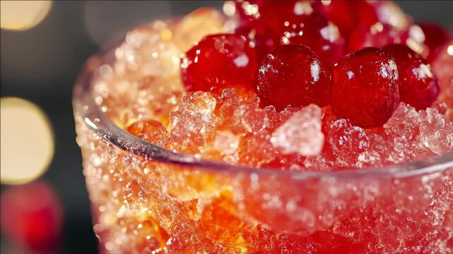 Refreshing holiday cocktail with red bubbles on the top.