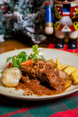 Roasted Whole chicken with christmas decoration