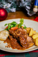 Roasted Whole chicken with christmas decoration