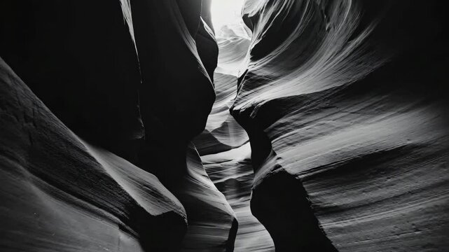 Narrow slot canyon bathed in sunlight, showing erosion patterns on the sandstone walls.