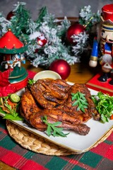 Roasted Whole chicken with christmas decoration