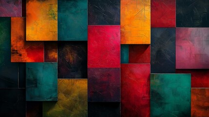 Fototapeta premium Abstract geometric background with colorful squares creating a vibrant mosaic pattern that showcases modern art with textures and depth, perfect for design applications.
