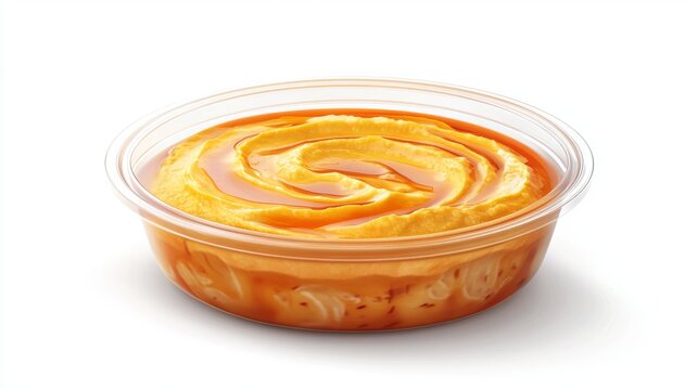 hummus in a plastic container on white background