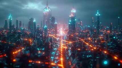 Fototapeta premium The illuminated cityscape presents a breathtaking vision of a technologically advanced urban landscape.