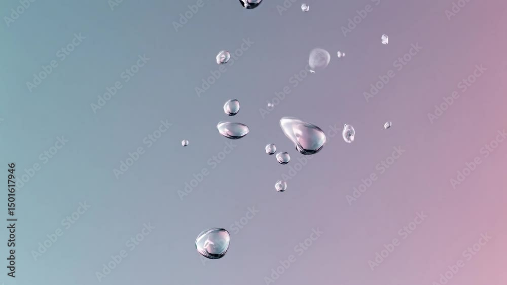 Poster crystal-clear water drops, both large and small, gracefully float and ascend against a backdrop of s