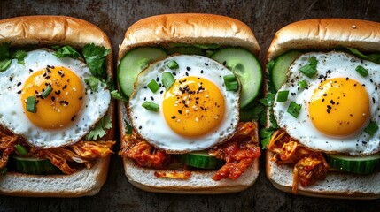 Fried Egg Sandwiches with Cucumber and Kimchi