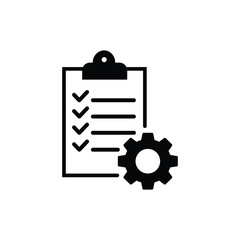 clipboard with gear icon isolated on white background