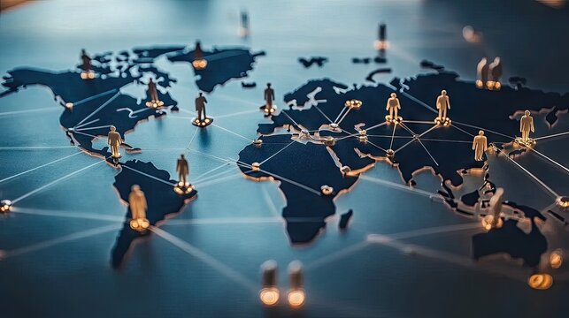 Global Network of People Connecting Across a World Map