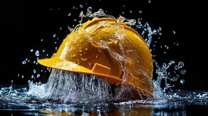 Yellow Hard Hat Splashing in Water