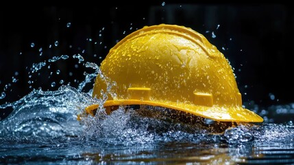 Yellow Hard Hat in Water Splash