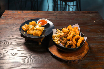 Chicken Plattern Sausage French Fries and sauce