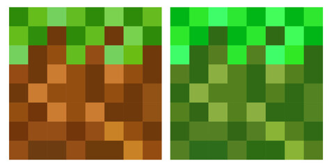 Pixel background. The concept of games background. Pixel grass and ground background. Set. Vector illustration