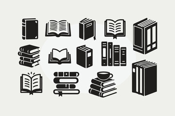 set of books silhouette in different styles