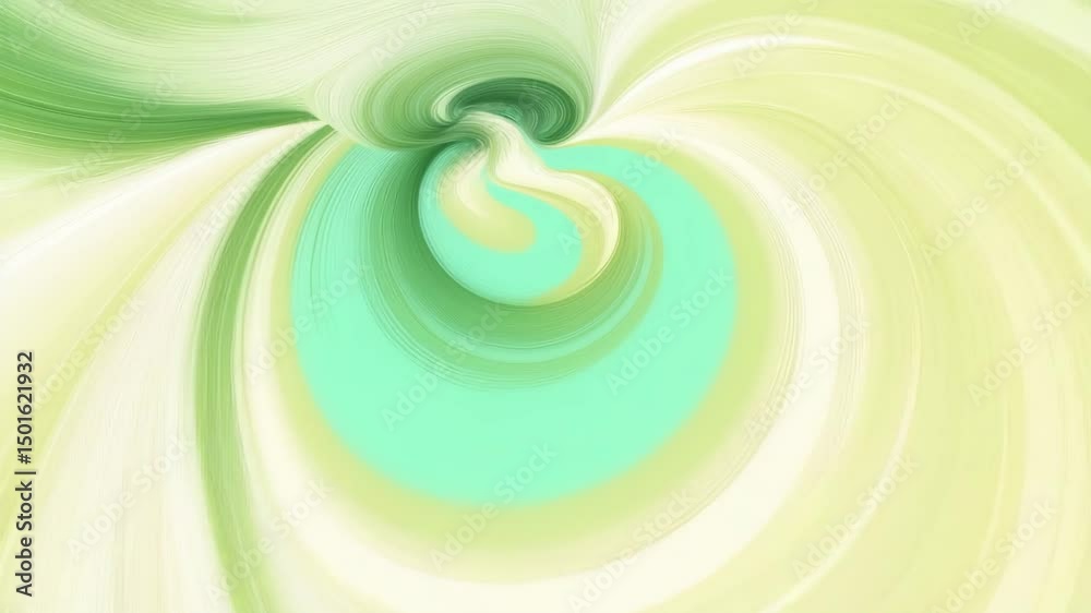Poster vibrant green and yellow swirls morphing into dynamic vortex shapes, creating mesmerizing abstract a
