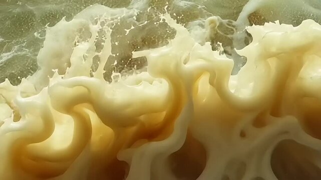 Turbulent Waters: Close-Up of Murky Waves Crashing and Swirling with Force and Texture