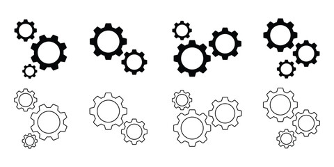 Collection of gear wheel icon vector isolated on white background