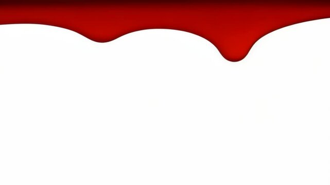 red blood drip on white background, liquid flow creating horror themed effect with smooth motion and dramatic fluid shape in minimal scene