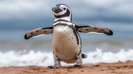 Penguin Walking on Beach
