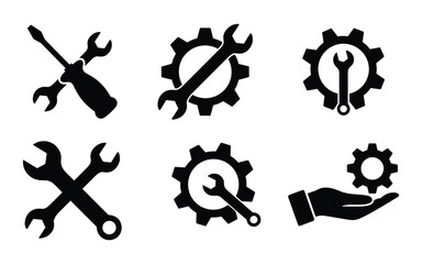 Collection of repair icon vector. maintenance, tools, screwdriver, wrench, gear, gear wheel, mechanical, technical, engineering, industry, service, fix symbol
