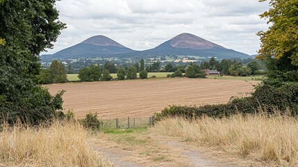 Two Mountains Over Field Landscape