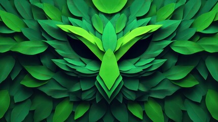Abstract Green Leaf Pattern Forming a Stylized Face