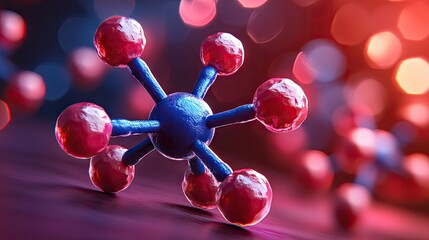 Molecular Structure Model with Spheres and Rods on Blurred Background