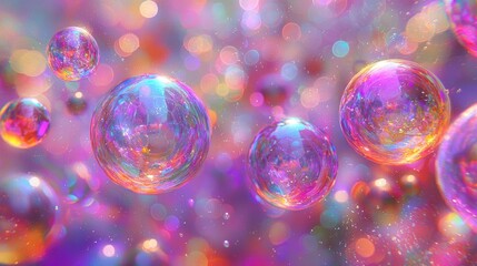 Floating Colorful Bubbles with Bokeh Light Effects Abstract