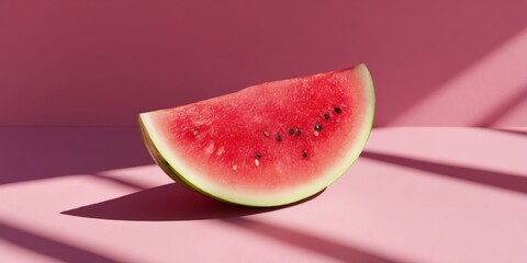Fresh Watermelon Slice on Pink Surface with Sunlight Highlights