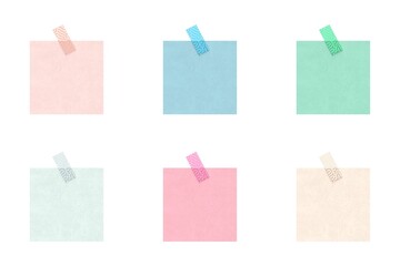 Sticky notes with transparent tape set on white background. Beautiful colors of paper notes...