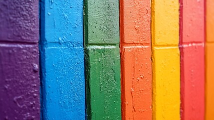 Vibrant Rainbow Brick Wall Texture Background