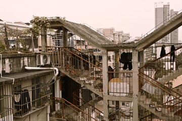 Chinese retro architecture twin staircase residential complex 