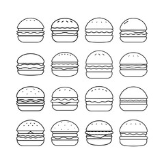 Classic Burger Line Art Vector Illustration Set for Food Branding and Menus