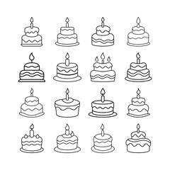 Detailed Birthday Cake Line Art with Candle Vector for Celebration Artwork