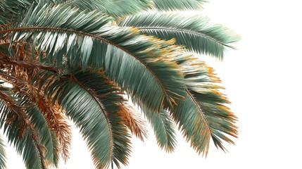Fototapeta premium Lush green and brown palm fronds elegantly arch against a bright white background creating a tropical summer vibe perfect for design projects.