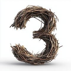 Number 3 shape from twig  tree texture nature environment, isolated white