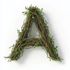 Letter A shaped made from tree branches organic nature concept, isolated white