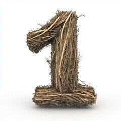 Number 1 shape from twig  tree texture nature environment, isolated white
