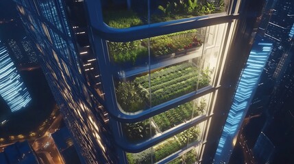 Vertical Farming Skyscraper: Urban Agriculture at Night