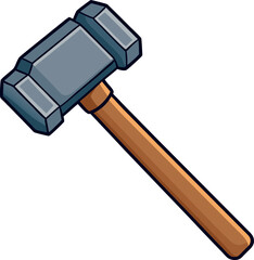 High-Quality Cartoon Sledgehammer Illustration - Heavy Duty Hammer Tool with Wooden Handle - Perfect for Construction, Carpentry, DIY, Repair, Industrial, Workshop, Mechanics, Engineering