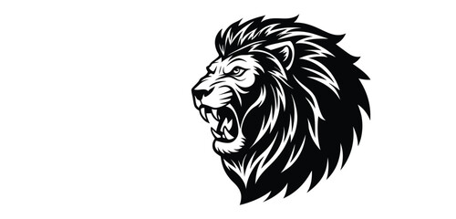 Angry Lion Head Side View Logo Icon Silhouette Vector Art on White Background for Sports, Branding, Tattoo, or Graphic Design.