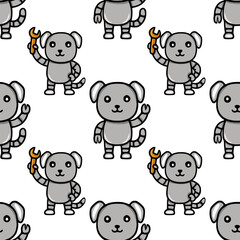 Seamless vector pattern featuring adorable grey robot dogs holding wrenches, a playful design ideal for kids products or tech-themed projects.