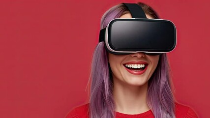 Virtual reality headset user joyful experience amazing immersive world