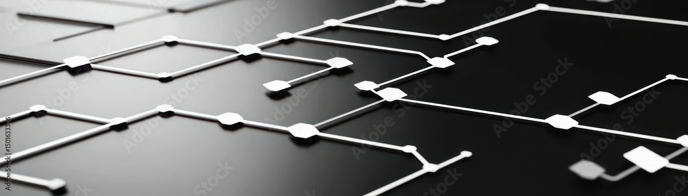 Poster abstract technology background with geometric lines and nodes on black surface for network design an