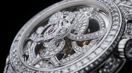 Luxury Diamond-Encrusted Skeleton Watch Close-Up