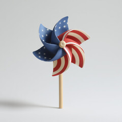 A paper pinwheel in American flag colors. Clean composition is ideal for patriotic designs and festive U.S. holiday themes.