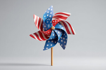 A paper pinwheel in American flag colors. Clean composition is ideal for patriotic designs and festive U.S. holiday themes.