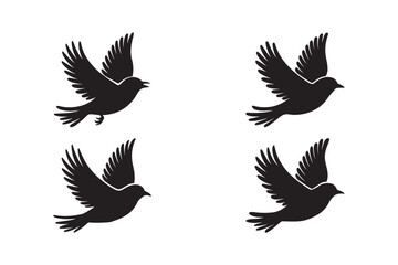 Flying Bird Silhouette Set Vector Black Bird Icons in Motion