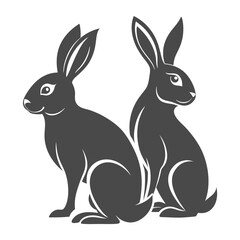 Two black rabbits sitting together illustration